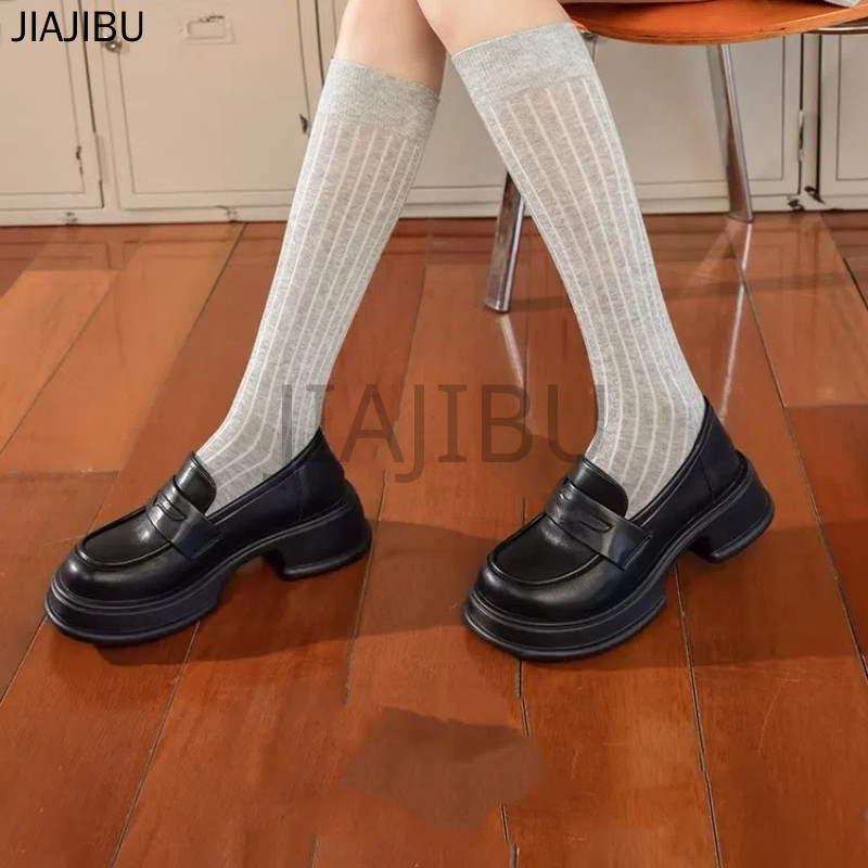 Size 35-43 Giày Da Đế Mềm Màu Đen Kiểu Anh Giày Nữ Size Lớn Korean Fashion Platform Mary Jane Shoes French Casual Beige Thick Heel Princess Doll Shoes Nhật Bản JK Đồng Phục Giày Lolita Giày Cosplay Cao Gót Chống Trơn Trượt Giày Đi Học Màu Đen