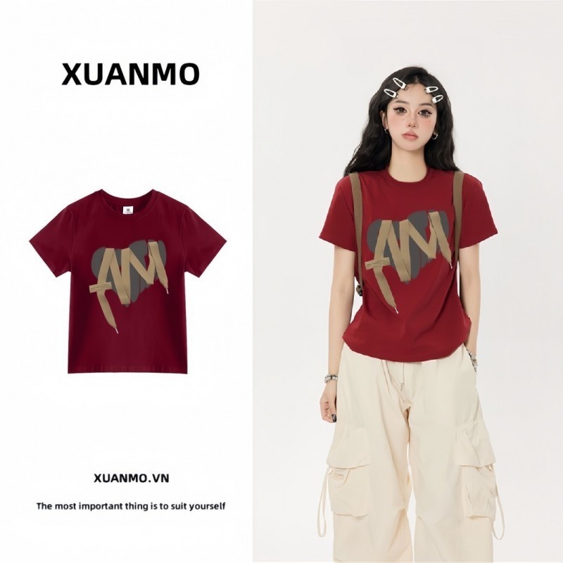 XUANMO Local brand Áo baby tee Áo Thun ôm body Áo y2k cotton Áo thun ngắn tay vai chính hãng dành cho nữ 2024 Phong cách mới Mùa hè phong cách Mỹ Slim-fit Slimmer