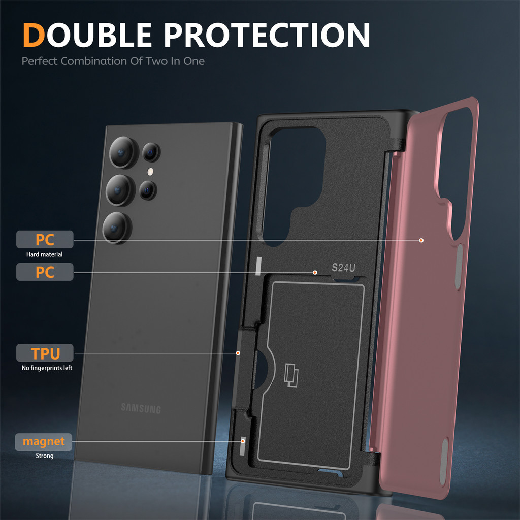 Hộp đựng thẻ lật từ tính Khe cắm cho Samsung Galaxy S24 Ultra S23 FE S22 Plus S21 S20 Armor Card Pocket Stand Ví