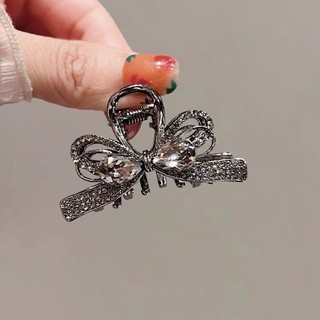 Mauropoli [Sẵn sàng] Kẹp kẹp kẹp tóc nơ pha lê màu đen cao cấp vừa phải Tính khí thời trang Đầu lưng nửa mảnh tóc lấy kẹp cá mập