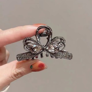 Mauropoli [Sẵn sàng] Kẹp kẹp kẹp tóc nơ pha lê màu đen cao cấp vừa phải Tính khí thời trang Đầu lưng nửa mảnh tóc lấy kẹp cá mập
