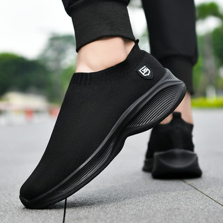 Nam Tất Cả Đen Màu Trơn Size Lớn Giày Slip-on Lưới Thoáng Khí Giày Thể Thao Công Sở Du Lịch Chạy Bộ Giày Đế Bằng Chống Trơn Trượt Còn Hàng Miễn Phí Vận Chuyển