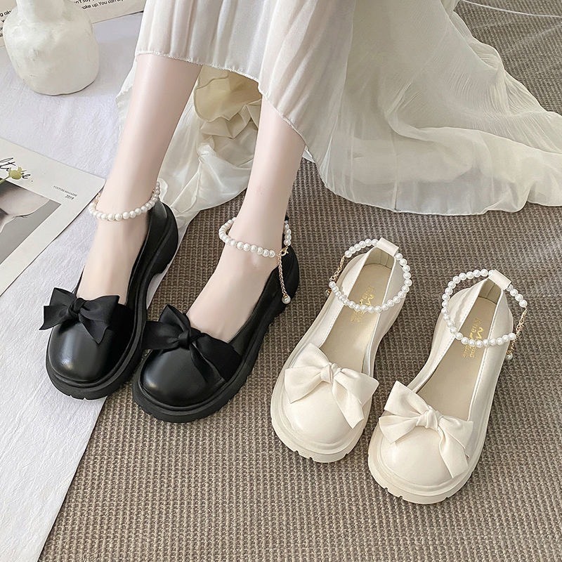 🔥Còn hàng🔥Giày Búp Bê Nữ Lolita 5p,Giày công chúa Quai ngọc Mũi Nơ Đế cao