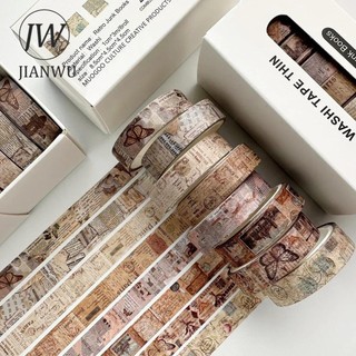 Jianwu 8 Cuộn / bộ Vintage Tiếng Anh Văn Bản Hoa Dầm Du Lịch Phong Cảnh Chất Liệu Cắt Băng Washi Sáng Tạo DIY Tạp Chí Văn Phòng Phẩm