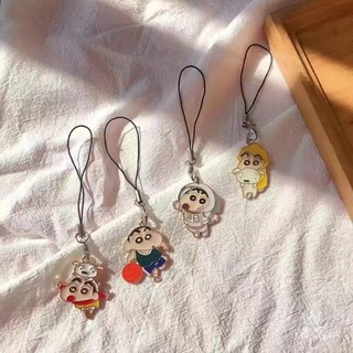 shin chan cậu bé bút chì dây đeo điện thoại ngắn dễ thương treo móc khoá màu đen trang trí phụ kiện