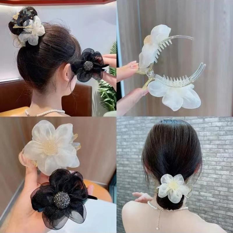 [Bluemood] Phụ Nữ Kim Cương Giả Hoa Mặt Trời Đeo Chéo Kẹp Tóc Thanh Lịch Đuôi Ngựa Tóc Cua Móng Vuốt Tóc Bé Gái Phụ Kiện Tóc Mới