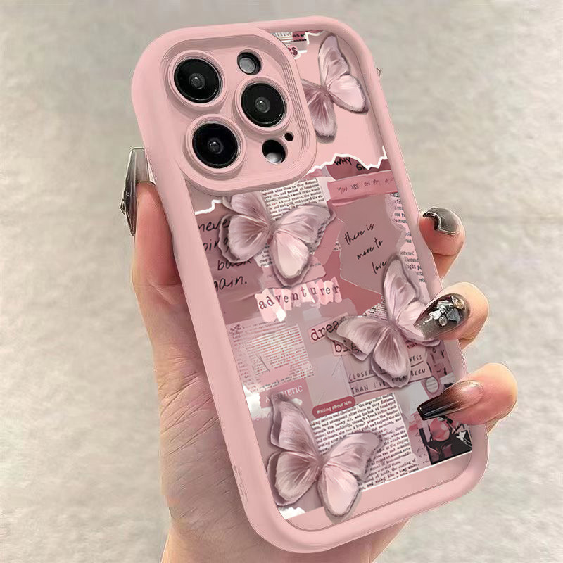 Ốp Cho iPhone 16 11 12 13 14 15 Pro Max Cho iPhone XR X XS Max 7 8 Plus SE2020 2022 Ins Phong Cách Báo Bướm Silicon Mềm Mắt Chống Sốc