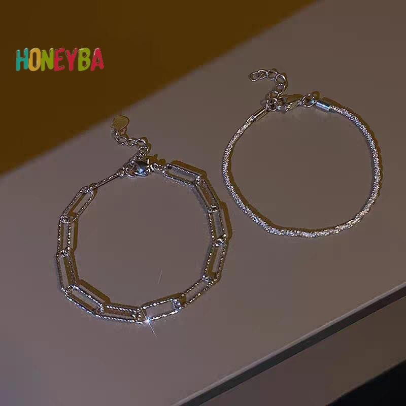 < Honeyba > 1 / 2 Chiếc Vòng Tay Lấp Lánh Màu Bạc Thời Trang Mới Tinh Tế Đơn Giản Nữ Vòng Tay Có Thể Điều Chỉnh Lắc Tay Phụ Kiện Trang Sức Thời Trang Mỹ