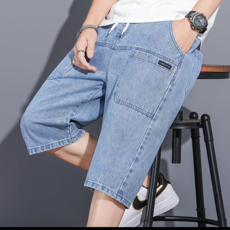 Sáu Túi Quần Short Denim Nam Mùa Hè Mỏng Phong Cách Rời Kích Thước Lớn Plus Béo Cực Lớn Béo Crop Quần Nam