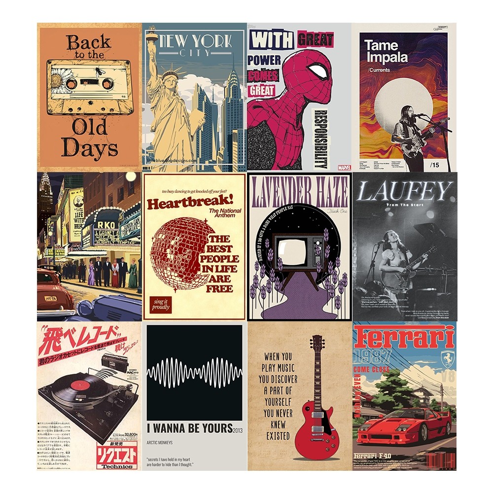 [DECAL] A4 In Màu - Set 50 Tờ Poster Giấy Dán Tường - POSTER RETRO VINTAGE - Decor Trang Trí Nhà | MS: 111585
