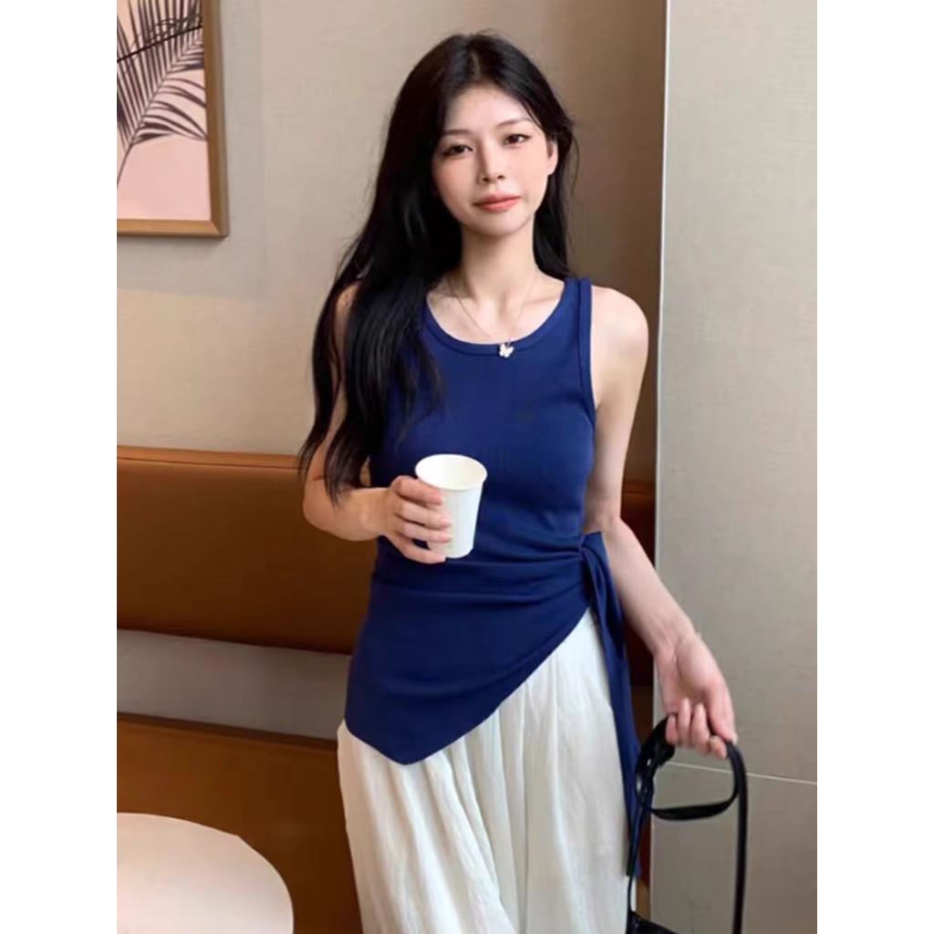 SUXI Áo ba lỗ thắt lưng không tay cao cấp mùa hè dành cho nữ 250311