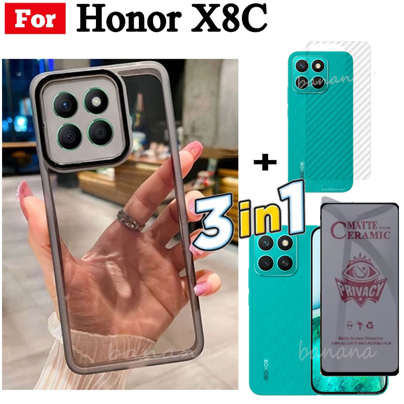3 trong 1 Honor X8C X7C Honor 200 Vỏ điện thoại trong suốt bằng silicon mềm TPU thông minh có vỏ bảo vệ Camera + Kính cường lực riêng tư + Phim mặt sau