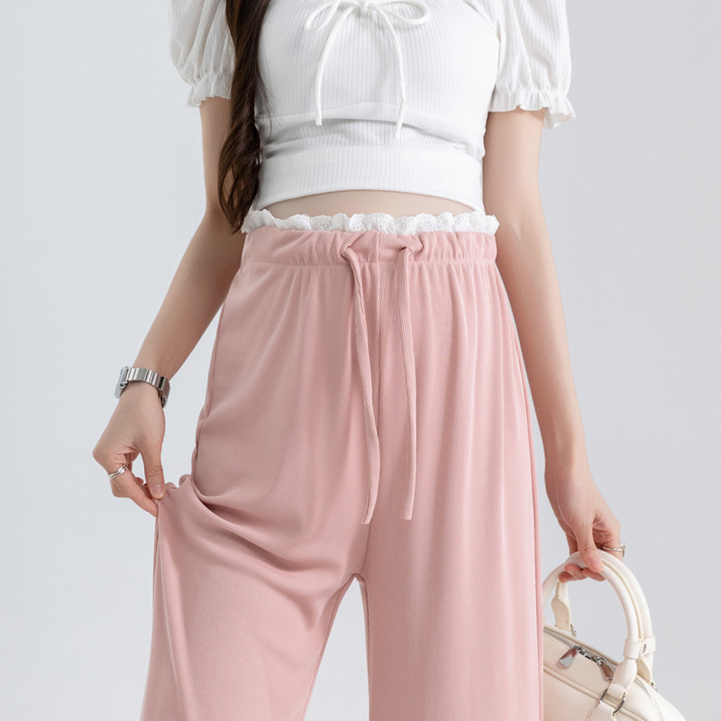 Quần bà bầu Mùa hè Phong cách mới Không nâng bụng Dây rút Ice Silk Quần ống rộng