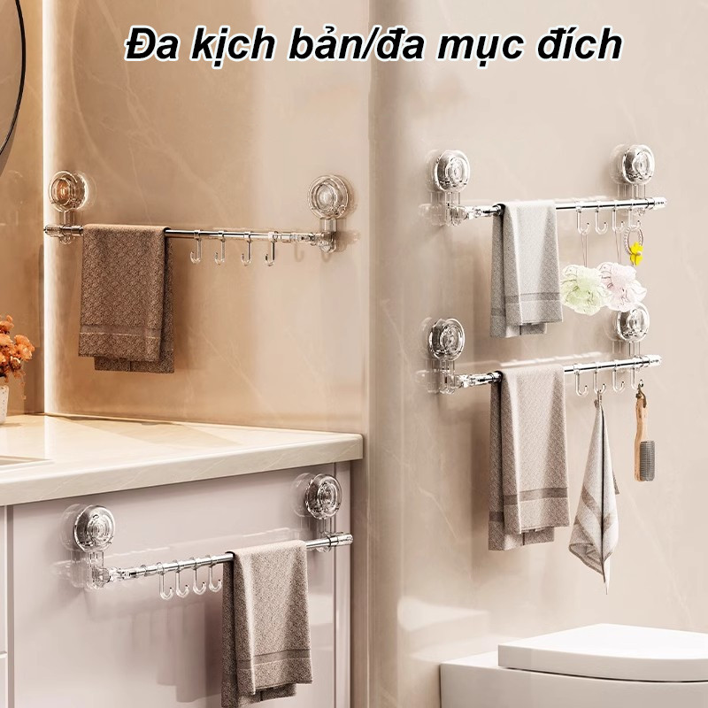 Giá Treo Khăn Phòng Tắm Co Giãn Không Cần Khoan-Thiết kế xoay 180°， Chất Liệu Inox Bền Đẹp