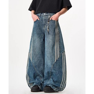 Gksss Quần Jean Nam American High Street Loose Casual Chất Lượng Cao Phong Cách Trung Tính Quần Jean Sọc Bên