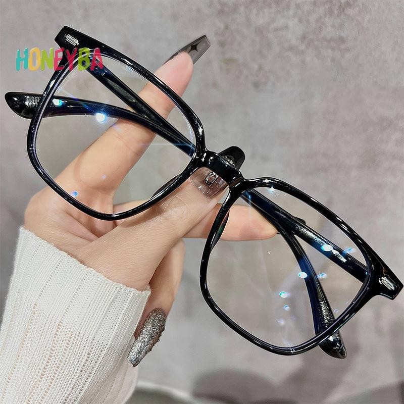 Honeyba Kính vuông lớn thời trang nữ chống ánh sáng xanh, mắt kính siêu nhẹ trong suốt, unisex