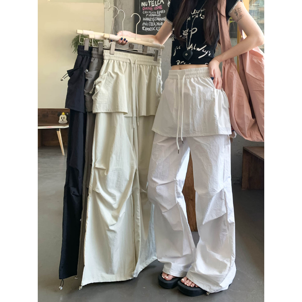 Kii Wii Quần ống rộng eo cao thông thường dành cho nữ mùa hè 250329