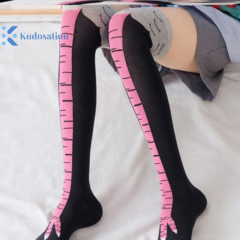 Kudosation Gà Chân Tất Nữ Trên Đầu Gối Dài Tất Hoạt Hình Ngộ nghĩnh Cotton Gà Chân Móng Vuốt Nữ 3D In Đùi Tất Cao