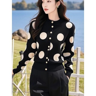 Kaichun Phong Cách Hàn Quốc Độc Đáo Đẹp Siêu Đẹp Đen Chấm Bi Dệt Kim Cardigan Áo Len Nữ Thiết Kế Niche