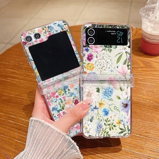 Ốp Họa Tiết Hoa Cho Samsung Galaxy Z Flip 5 Flip 4 Flip 3 Full Bản Lề Chống Sốc Trong Suốt PC Cứng Gấp Dành Cho Samsung Z Flip5 Flip4 Flip3 Cover