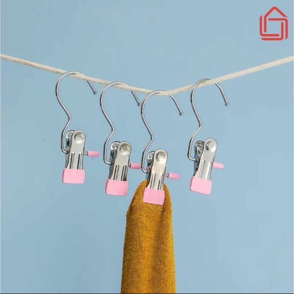 Combo 50 Móc Kẹp Đơn Đa Năng Chất Liệu Thép Không Gỉ Có Đầu Bọc Silicon Chống Tuột,  Móc Treo Kẹp Quần Áo Inox - 3968