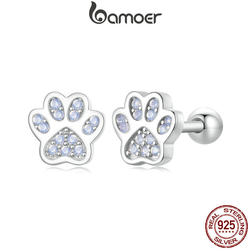 Bamoer 925 Sterling Sliver Bông Tai Thú Cưng Paw Deisign Dễ Thương Hàng Ngày Ocassion Trang Sức Quà Tặng Cho Nữ Bé Gái Học Sinh