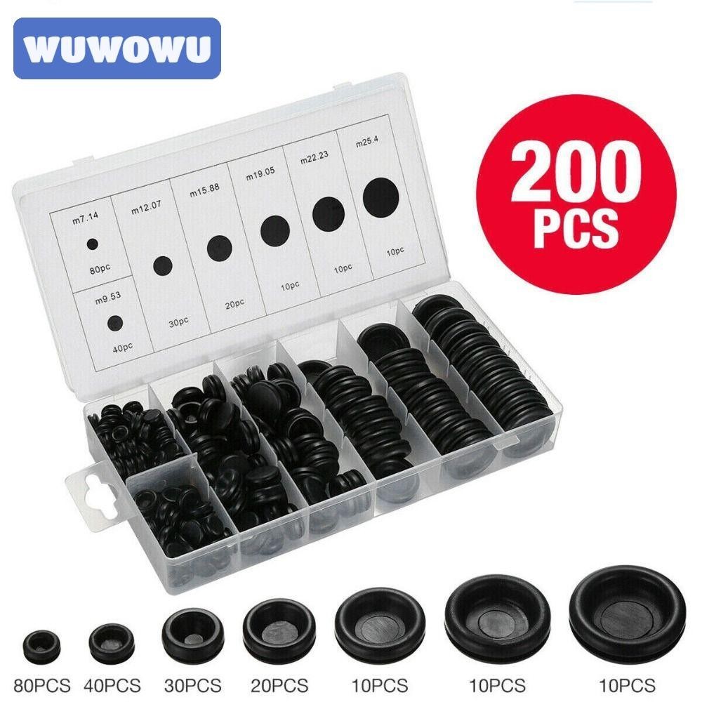 Bộ dụng cụ Grommet 200 chiếc, phích cắm lỗ kín Grommets cao su vòng chữ