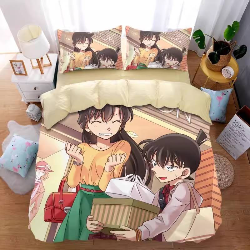 [Flip] Bộ đồ giường thám tử Conan Bộ chăn ga gối 3IN1 Vỏ chăn gối Phòng ngủ gia đình Ký túc xá có thể giặt được