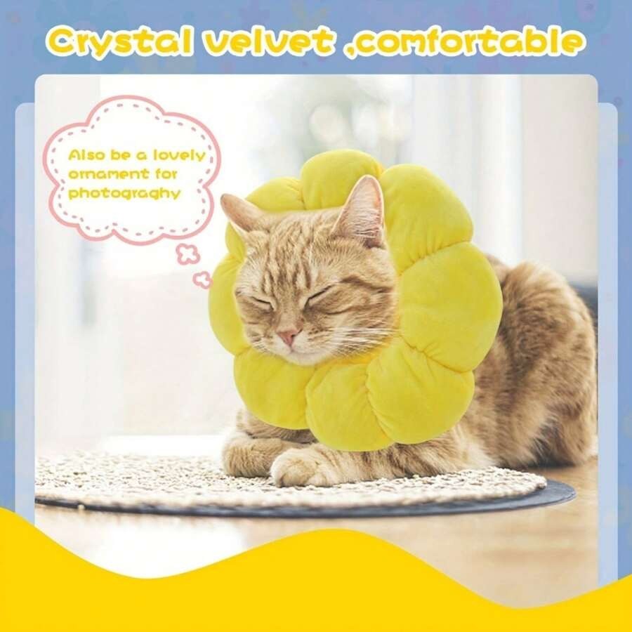 Vòng cổ phục hồi hướng dương có thể điều chỉnh cho mèo và chó nhỏ - Vòng cổ thú cưng hình tròn Elizabeth thoải mái để chữa bệnh sau phẫu thuật và ngăn ngừa liếm và cắn