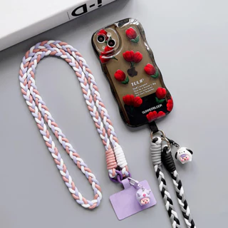 Hoạt Hình Mặt Dây Buộc Điện Thoại Đa Năng Chống Mất iPhone Hiện Vật Màu Trơn Móc Khóa Nhiều Màu Sắc Dây Ba Dây