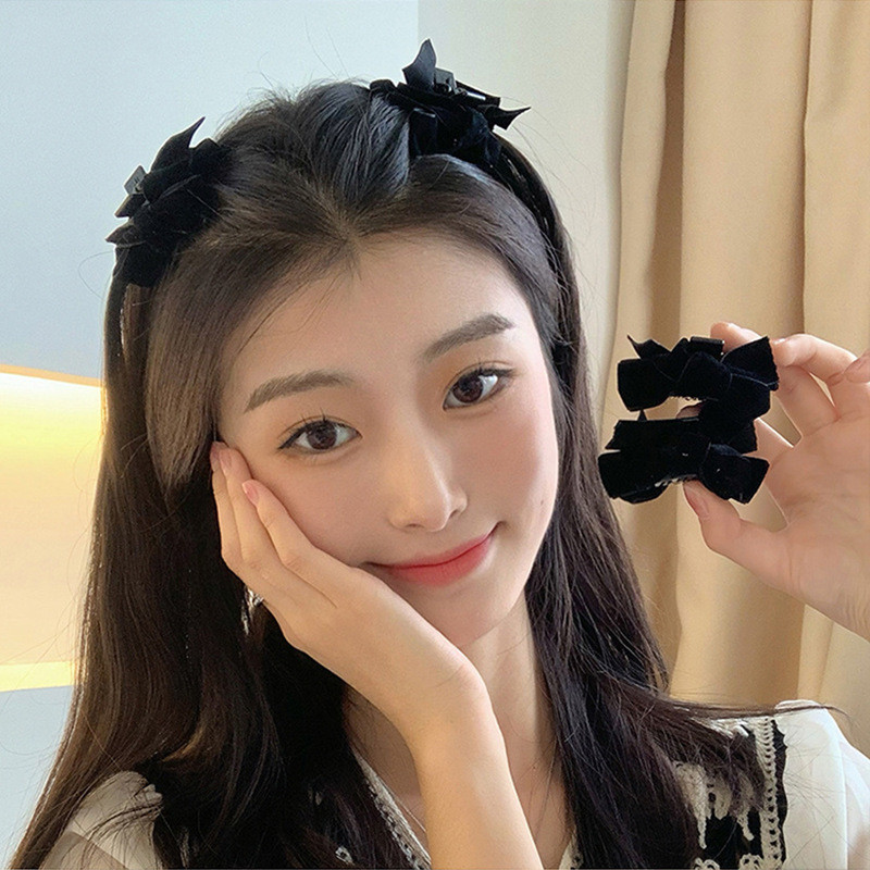 Nơ Nhung Đen Nhỏ Lấy Kẹp Nổ Tóc Gãy Kẹp Thời Trang Tính Khí Phụ Kiện Tóc Nữ