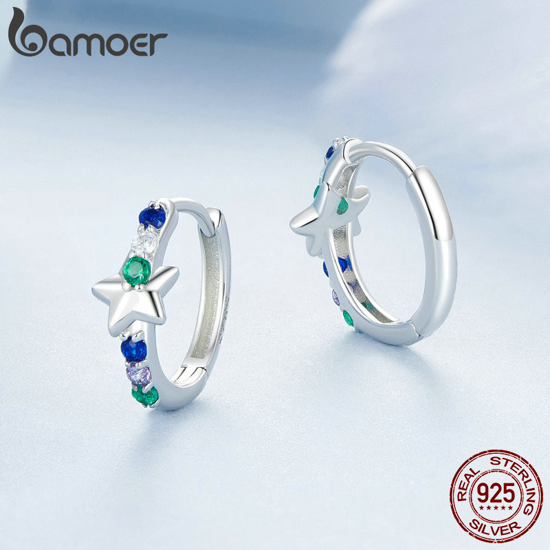Bamoer 925 Sterling Sliver Bông Tai Hình Trái Tim Cầu Vồng Trang Sức Quà Tặng Cho Nữ