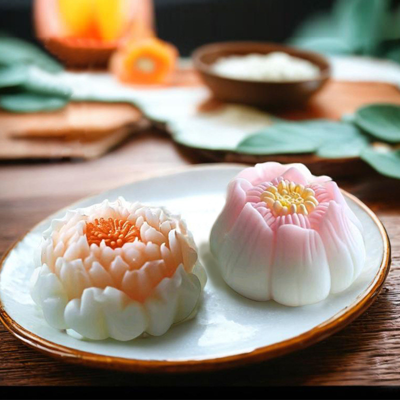 Khuôn silicon DIY 3D hoa sen/hồng/mẫu đơn/hibiscus làm bánh trung thu, mousse, thạch cao, nến, xà phòng