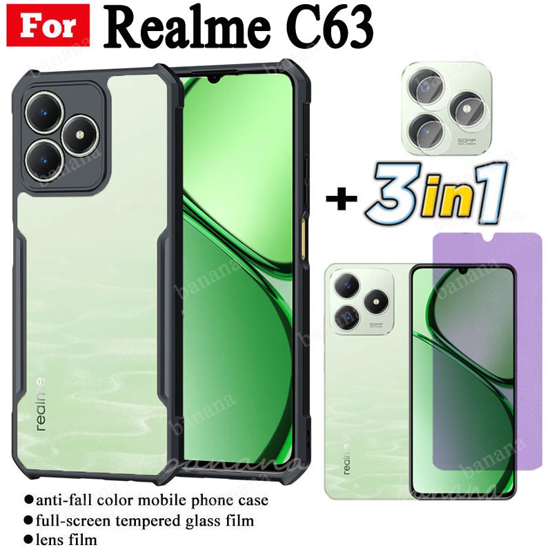 Ốp Điện Thoại Chống Sốc 3 Trong 1 Realme C63 C 63 Cho Realme C67 C65 C53 C51 12 5G 12 + Kính Cường Lực Và Ống Kính Chống Tia Xanh