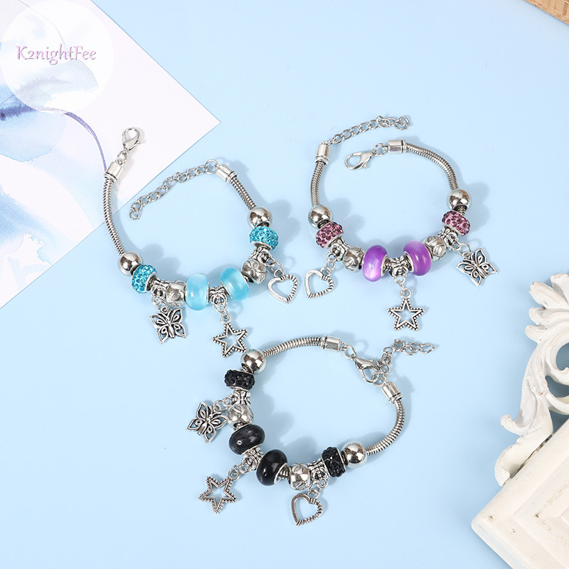 K2nightfee Boho Ngôi Sao Trái Tim Pandent Đính Hạt Vòng Tay Nữ Trang Sức Vòng Tay Có Thể Điều Chỉnh Mở Đầu VN Phụ Kiện Trang Sức Thời Trang