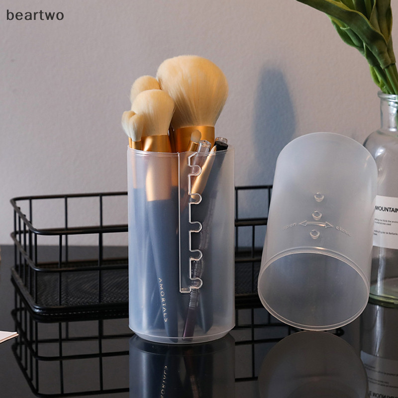 < Beartwo > Giá đỡ cọ trang điểm PVC có thể điều chỉnh chiều cao Hộp đựng cốc lưu trữ có nắp đẹp