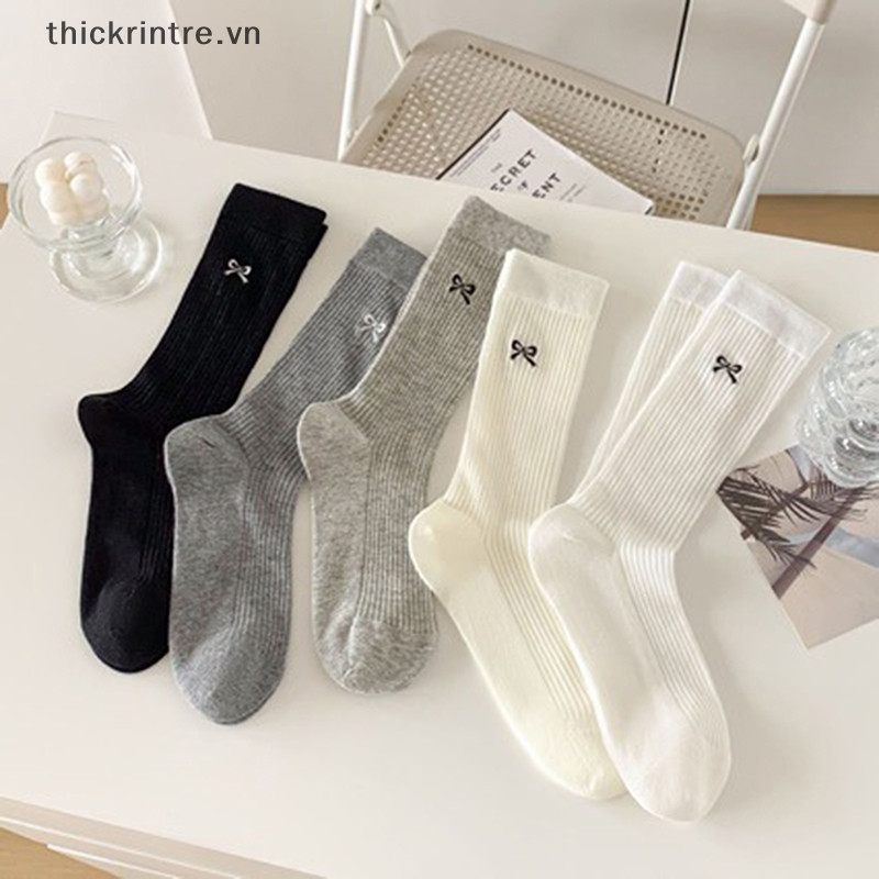 Thi Woman Phiên Bản Siêu Mỏng Mới Ins Nơ Màu Lưới Giữa Ống Thoáng Khí Tất Đen Trắng Xám Cô Gái Phong Cách Thời Trang Tất Ngọt Ngào VN