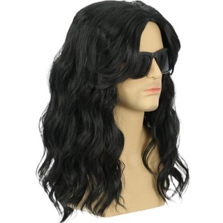 FUJIOU Tóc Giả Nhập Vai Màu Đen Dài, Tiệc Cosplay Full Head Halloween Trang Phục Tóc Giả, Disco Anime Punk Hippie Nam Tổng Hợp Tóc Giả Lễ Hội Giáng Sinh
