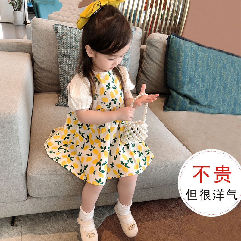 Váy hoa bé gái Phong cách mới Váy công chúa chanh mục vụ tươi 90-140 Size UA9F