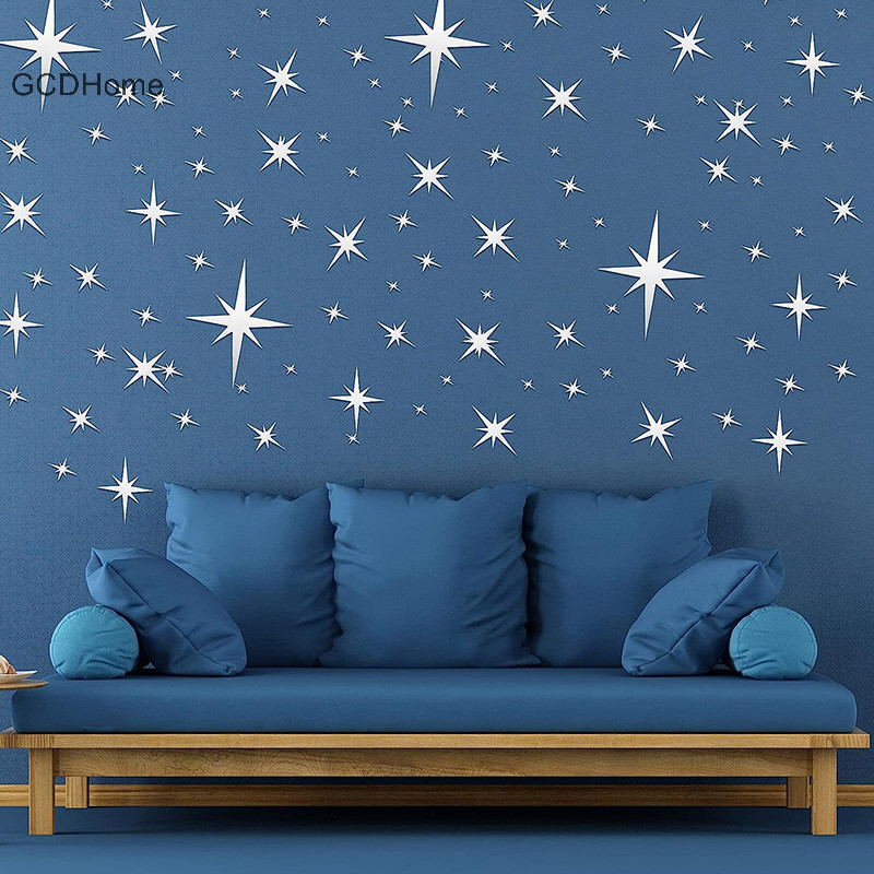 Gcdhome 42 Tờ Ngôi Sao Sáng Tạo Acrylic Có Thể Tháo Rời Gương Kẻ Sọc Dán Tường DIY Lễ Hội Trang Trí Nhà Cửa HOT Dán