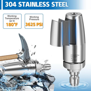 Béc Turbo Xoáy 360 Độ, Mẫu Nhỏ Gọn, Chất Liệu INOX Cao Cấp, Dành Cho Máy Xịt Rửa Xe Cao Áp, Chịu Áp 250bar