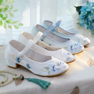 Giày Fang He Ling Yue 2024 mới gót vuông phù hợp với váy cheongsam Hanfu phong cách dân tộc giày thêu