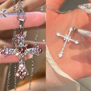 Kudosation Thời Trang Châu Âu Và Mỹ Pháp Zircon Chữ Thập Mặt Dây Chuyền Vòng Cổ Ánh Sáng Sang Trọng Đơn Giản Cá Tính Vòng Cổ Cho Nữ Trang Sức