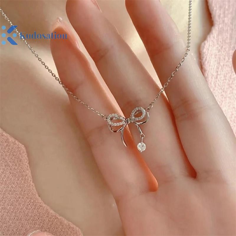 Kudosation Thời Trang Hai Lớp Nơ Mặt Dây Chuyền Vòng Cổ Dành Cho Nữ Cô Gái Thanh Lịch Đa Năng Vòng Cổ Xương Đòn Dây Chuyền Phụ Kiện Trang Sức