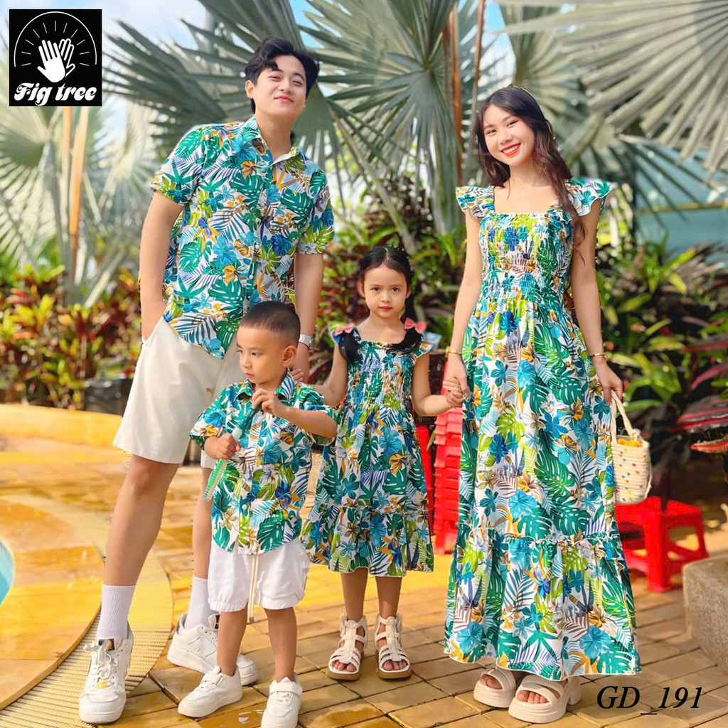 Áo Gia Đình Fig Tree Họa Tiết Hoa Lá Tươi Mát Mùa Hè Cho Gia Đình Đi Biển, Du Lịch MS 191