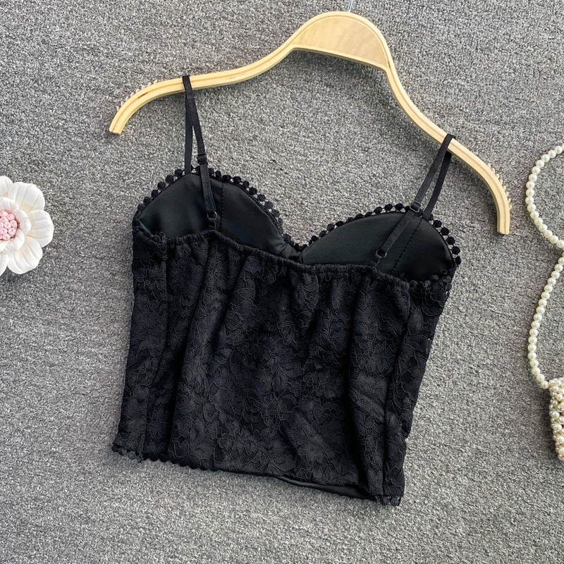 Pháp Retro Nguyên Chất Desire Phong Cách Bé Gái Ren Bên Ngoài Mặc Ống Top