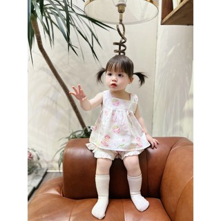 Set Đồ Bộ Sát Nách Bé Gái Họa Tiết Hoa Nơ Lưng 8-22kg