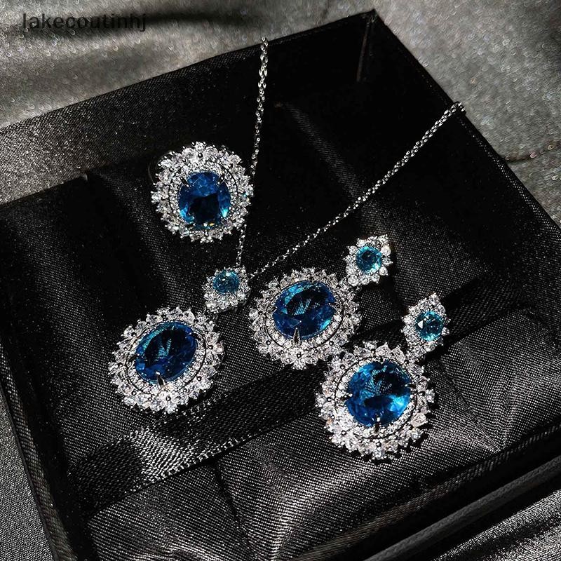 Lu 3 Cái / bộ Thanh Lịch Sang Trọng Thời Trang Pha Lê Zircon Vòng Cổ Bông Tai Nhẫn Dành Cho Nữ Bé Gái Tiệc Cưới Bộ Trang Sức Quà Tặng tinhj