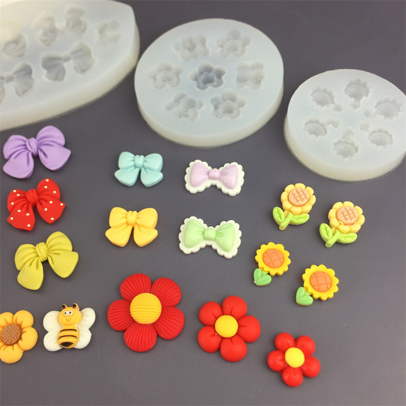 Năm Cánh Hoa Hướng Dương Ong Hoa Nơ Hoa Silicon Khuôn Trang Trí Bánh Sô Cô La Khuôn Handmade Hoàn Thiện Mô Hình Thạch Cao Trang Trí Khuôn