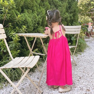 Váy 2 Dây Maxi Dáng Dài Đi Biển Cho Bé Gái (Đến Mắt Cá Chân)- Chất Jean lụa siêu mát